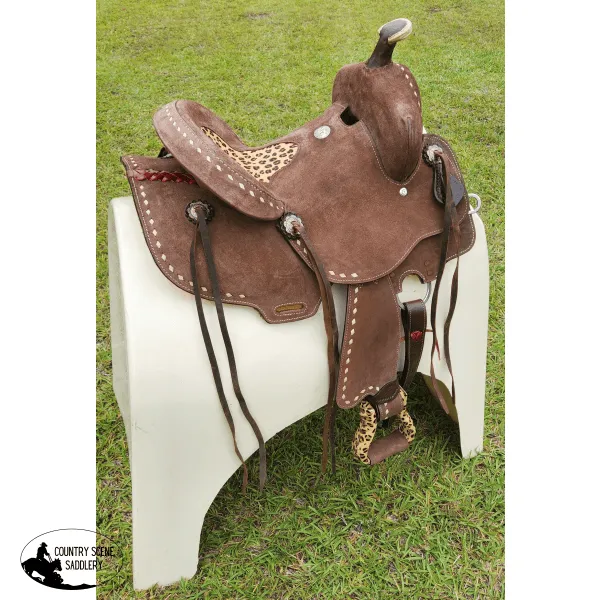 10" Double T  Youth Hard Seat Barrel style saddle with Cheetah Seat.