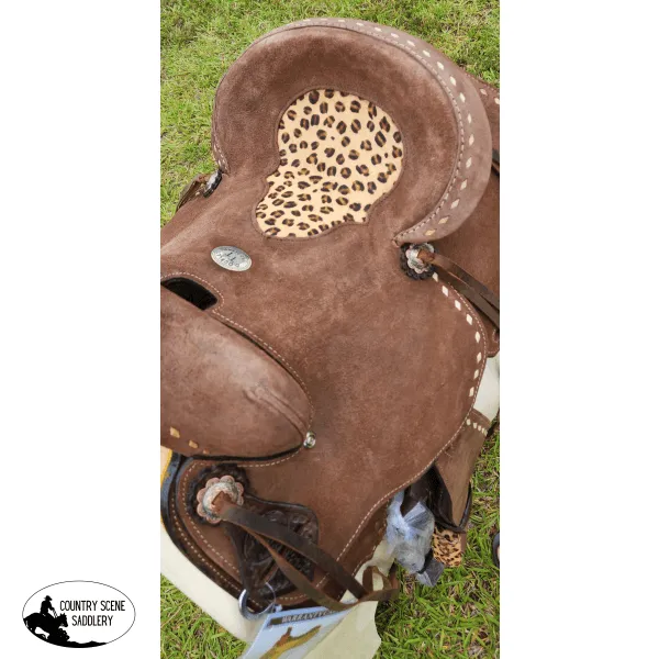 10" Double T  Youth Hard Seat Barrel style saddle with Cheetah Seat.