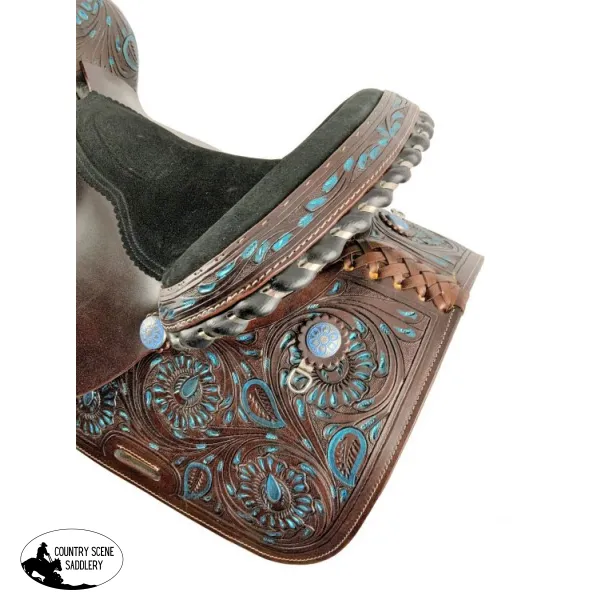 15" Economy Barrel Saddle Set with floral tooling