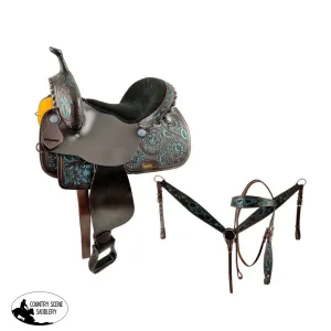 15" Economy Barrel Saddle Set with floral tooling