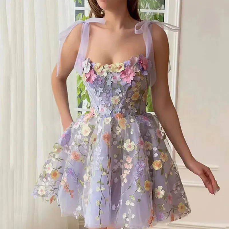 2024 Fashion 3D Flower Embroidery Sexy Floral Dress