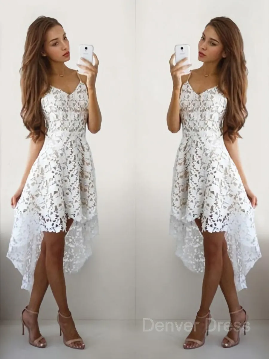 A-Line V-neck Short Lace Homecoming Dresses