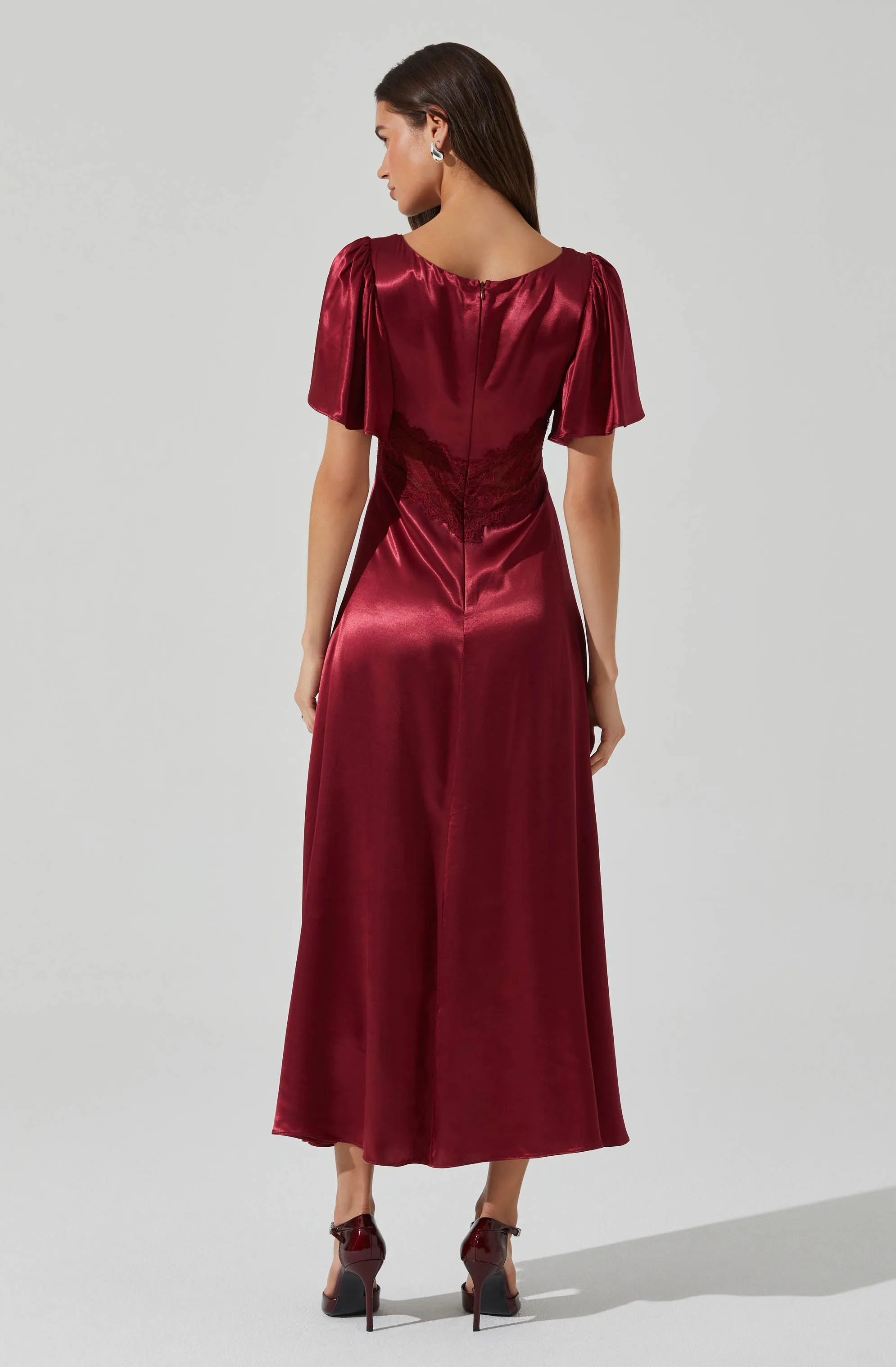 Aurelia Satin V-Neck Midi Dress