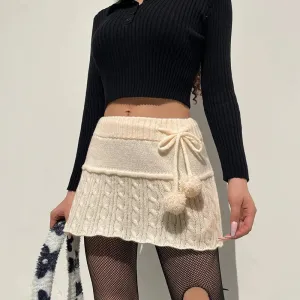 Autumn Winter Fashion Twist Wool Woven Age-Reducing Commuter Hairball Decorated Skirt