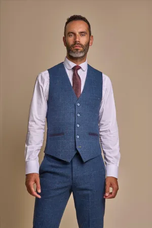 Carnegi Navy Tweed Check Waistcoat