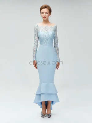 Cheap Long Sleeves Lace Top Long Mermaid Bridesmaid Dresses XDM1114