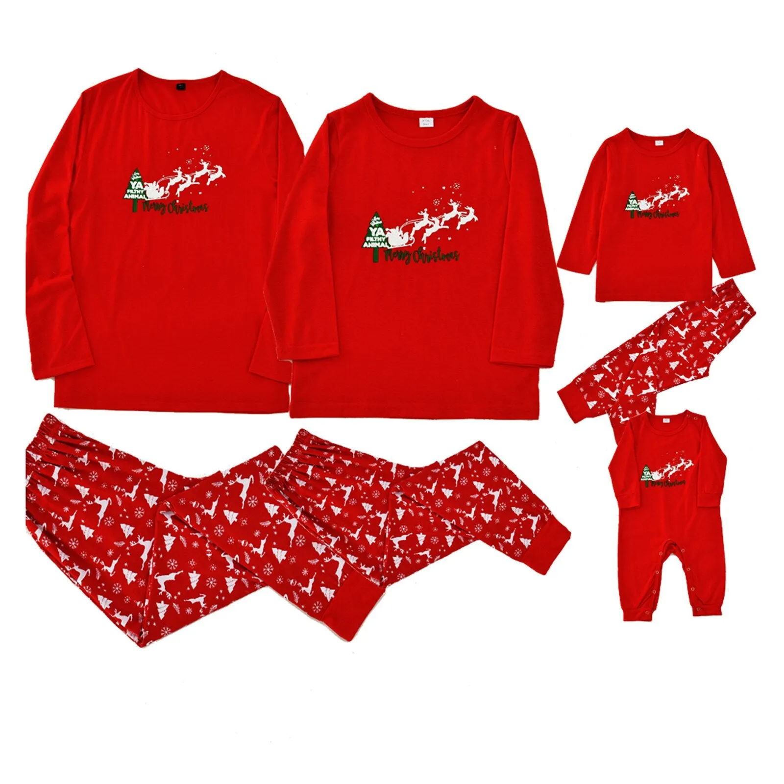 Christmas Pajamas Matching Family Pyjamas Red Festive Casual Loose Two-piece Pajamas Suit Conjuntos De Ropa A Juego Sleepwear