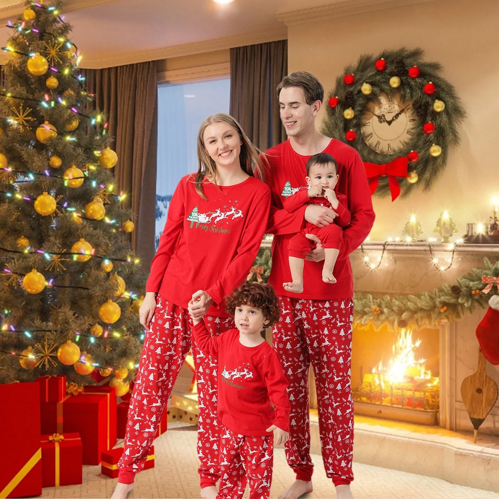 Christmas Pajamas Matching Family Pyjamas Red Festive Casual Loose Two-piece Pajamas Suit Conjuntos De Ropa A Juego Sleepwear