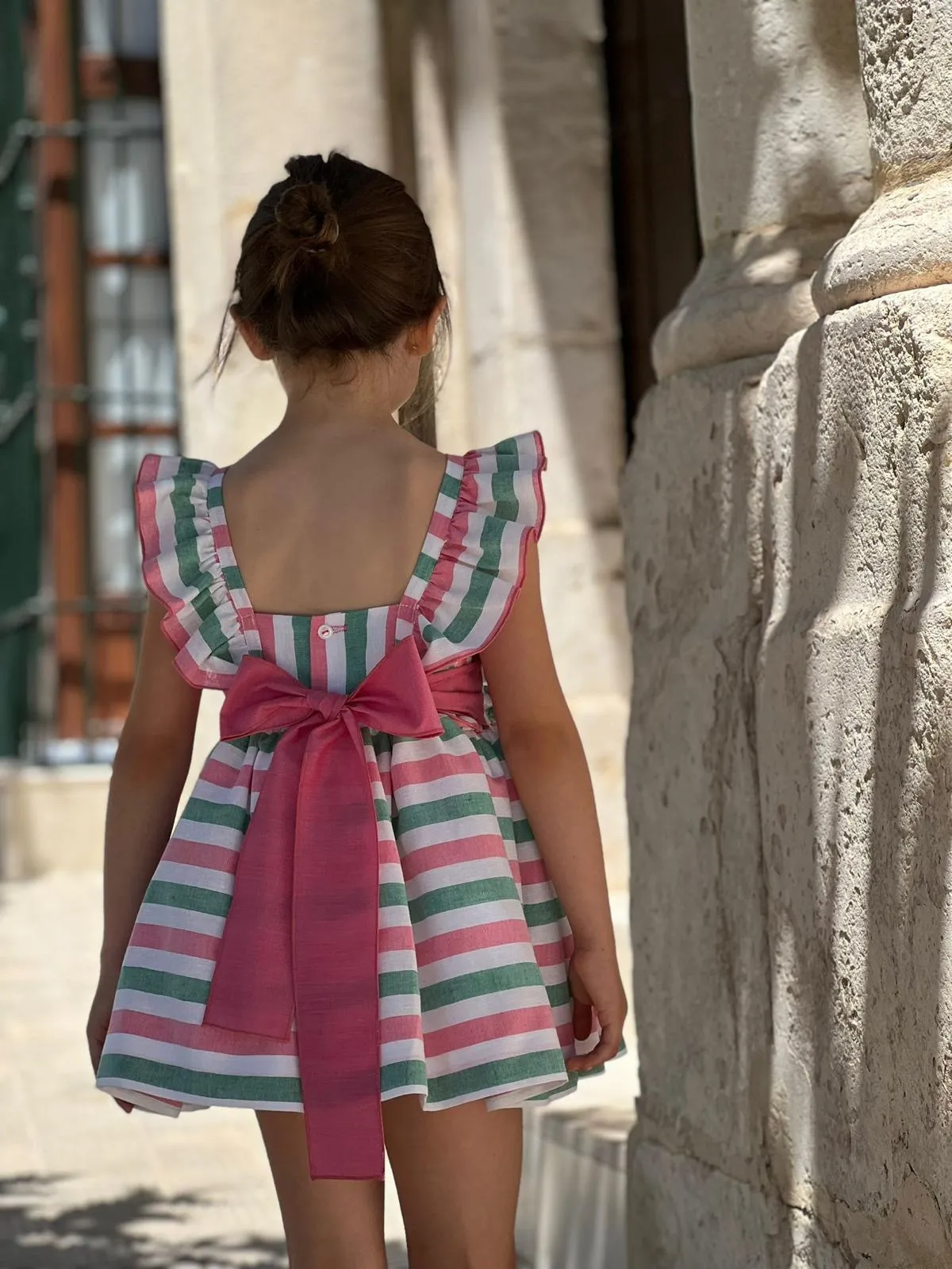 CLEARANCE SALE - La Peppa - Girls White, Pink & Green Stripe Dress