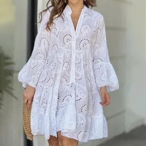 Elegant V-neck Lace Mini Dress - Summer Casual Women's Beachwear