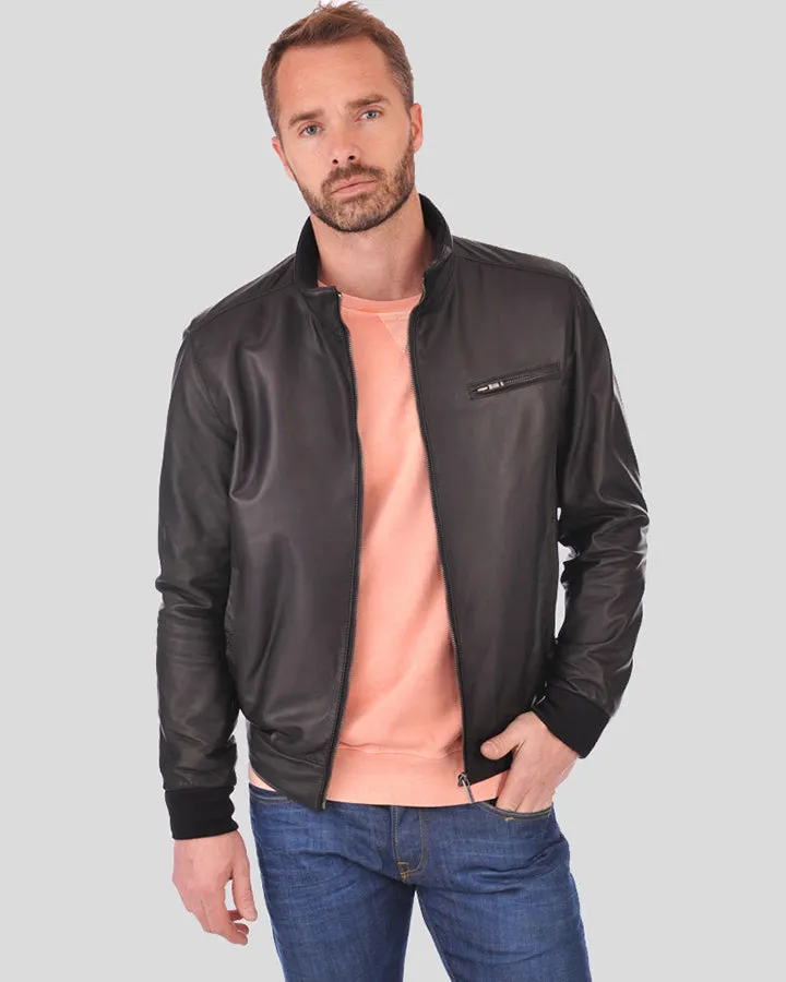 Flynn Black Bomber Leather Jacket