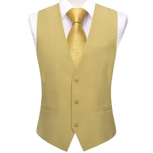 Hi-Tie Khaki Solid V-Neck Waistcoat Formal Mens Vest for Business