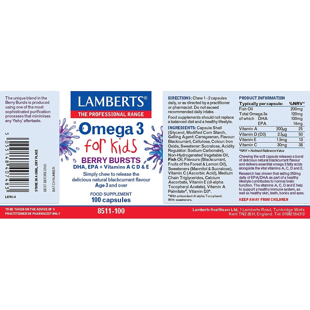 Lamberts Omega 3 for Kids Berry Burst 100 Capsules