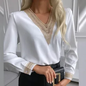 Loose Embroidered Chiffon Lace Tops White Casual Spring Top