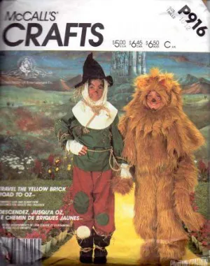 McCall's P916 Childrens Lion Scarecrow Wizard Of Oz Halloween Costume Vintage Pattern