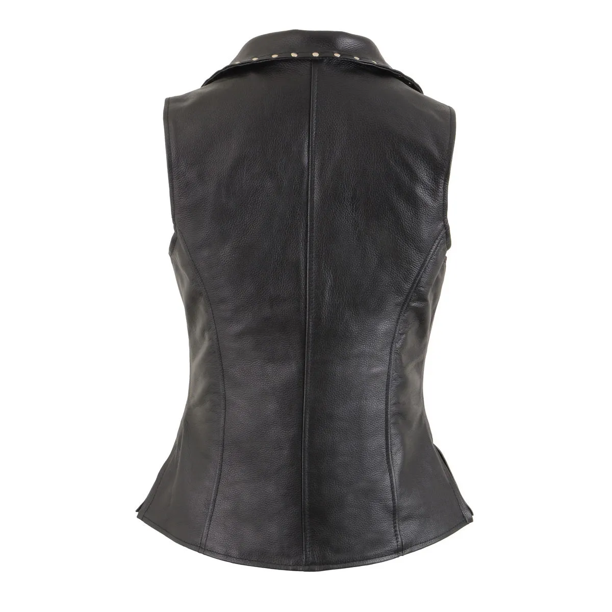 Milwaukee Leather MLL4503 Women's Black Leather Classic V-Neck Motorcycle Rider Vest W/Riveted Lapel Collar Detail