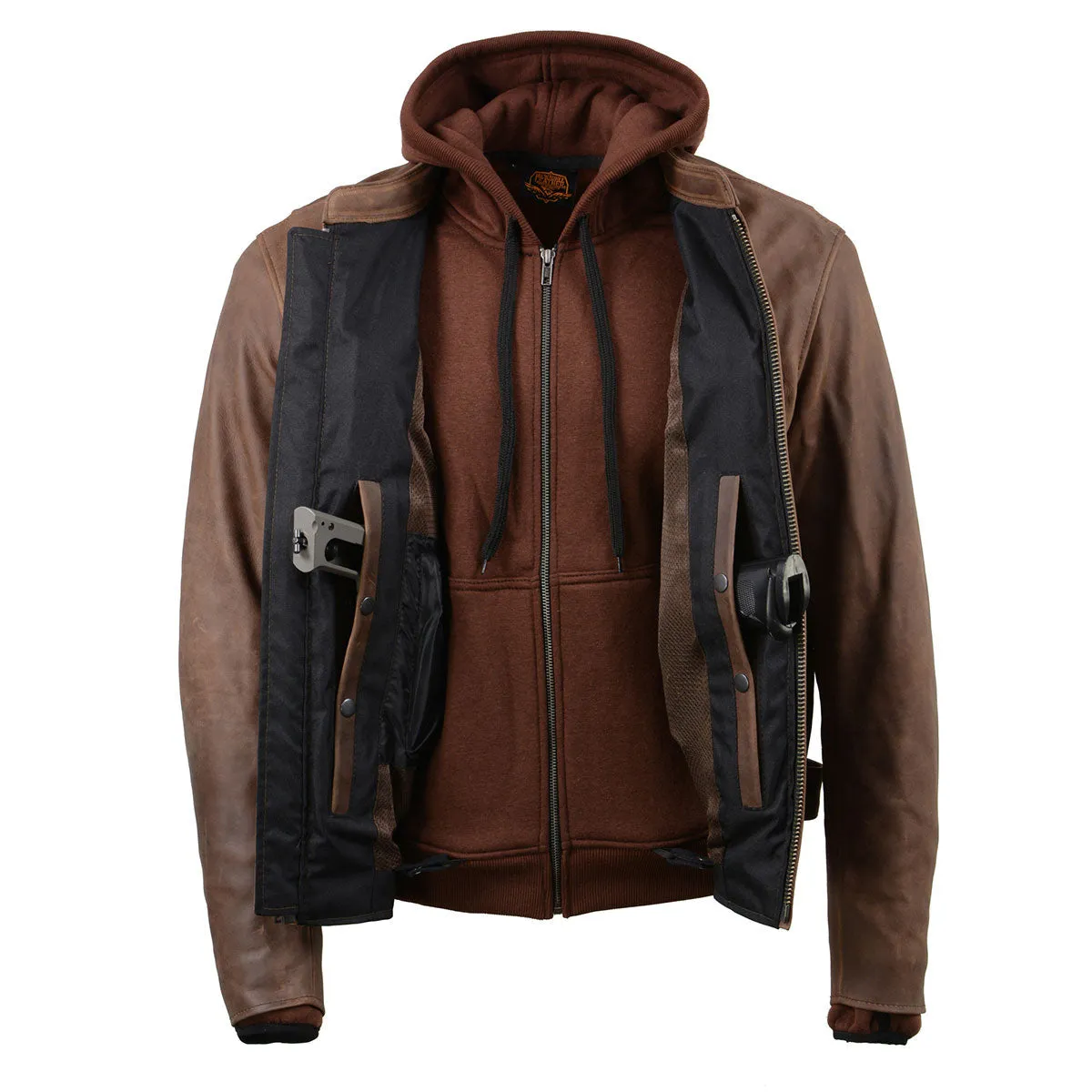 Milwaukee Leather MLM1518 Men's 'Scoundrel' Vintage Crazy Horse Brown Leather Jacket w/ Removable Hoodie