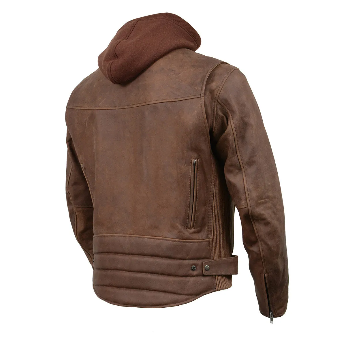 Milwaukee Leather MLM1518 Men's 'Scoundrel' Vintage Crazy Horse Brown Leather Jacket w/ Removable Hoodie