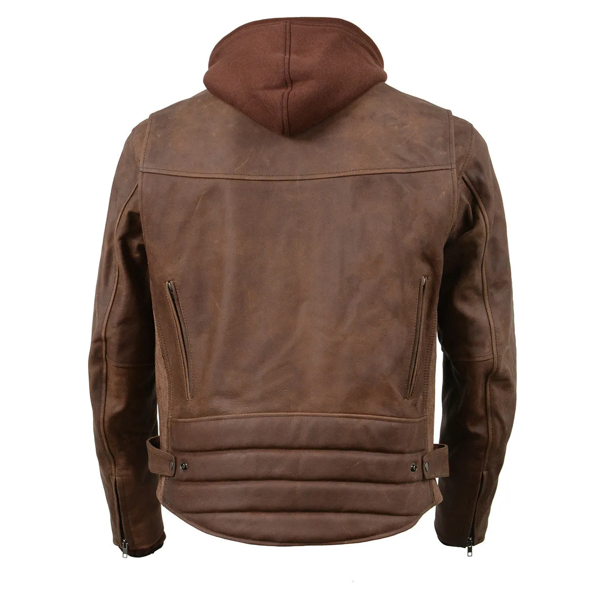 Milwaukee Leather MLM1518 Men's 'Scoundrel' Vintage Crazy Horse Brown Leather Jacket w/ Removable Hoodie