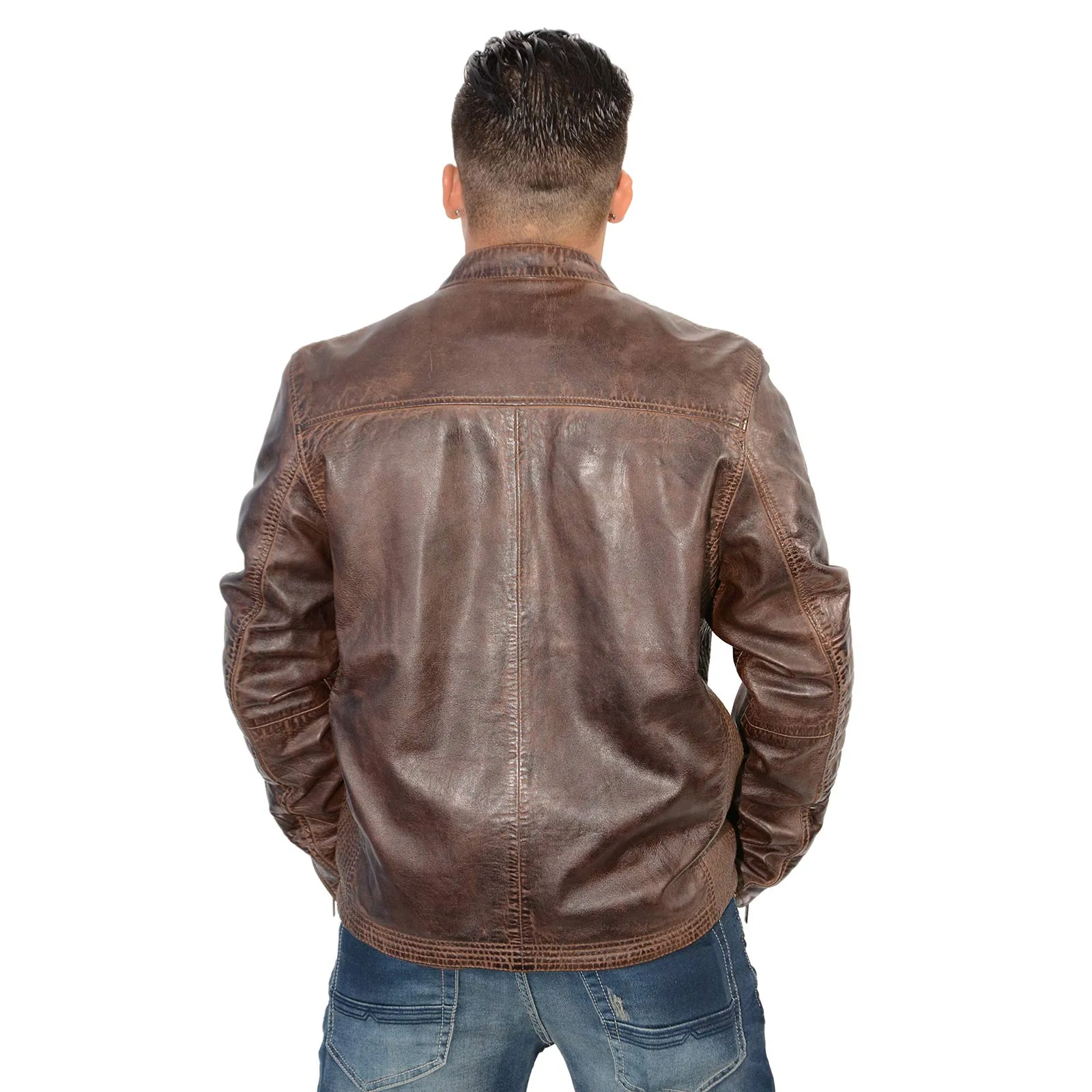 Milwaukee Leather SFM1805 Men's Brown Side Stitch Cafe Racer Lambskin