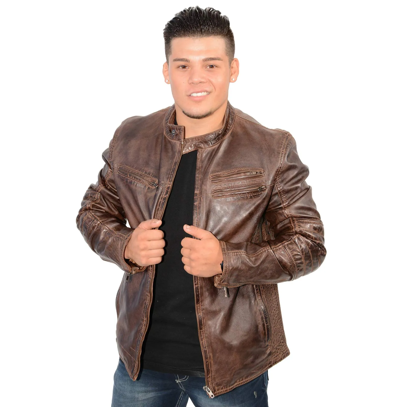 Milwaukee Leather SFM1805 Men's Brown Side Stitch Cafe Racer Lambskin