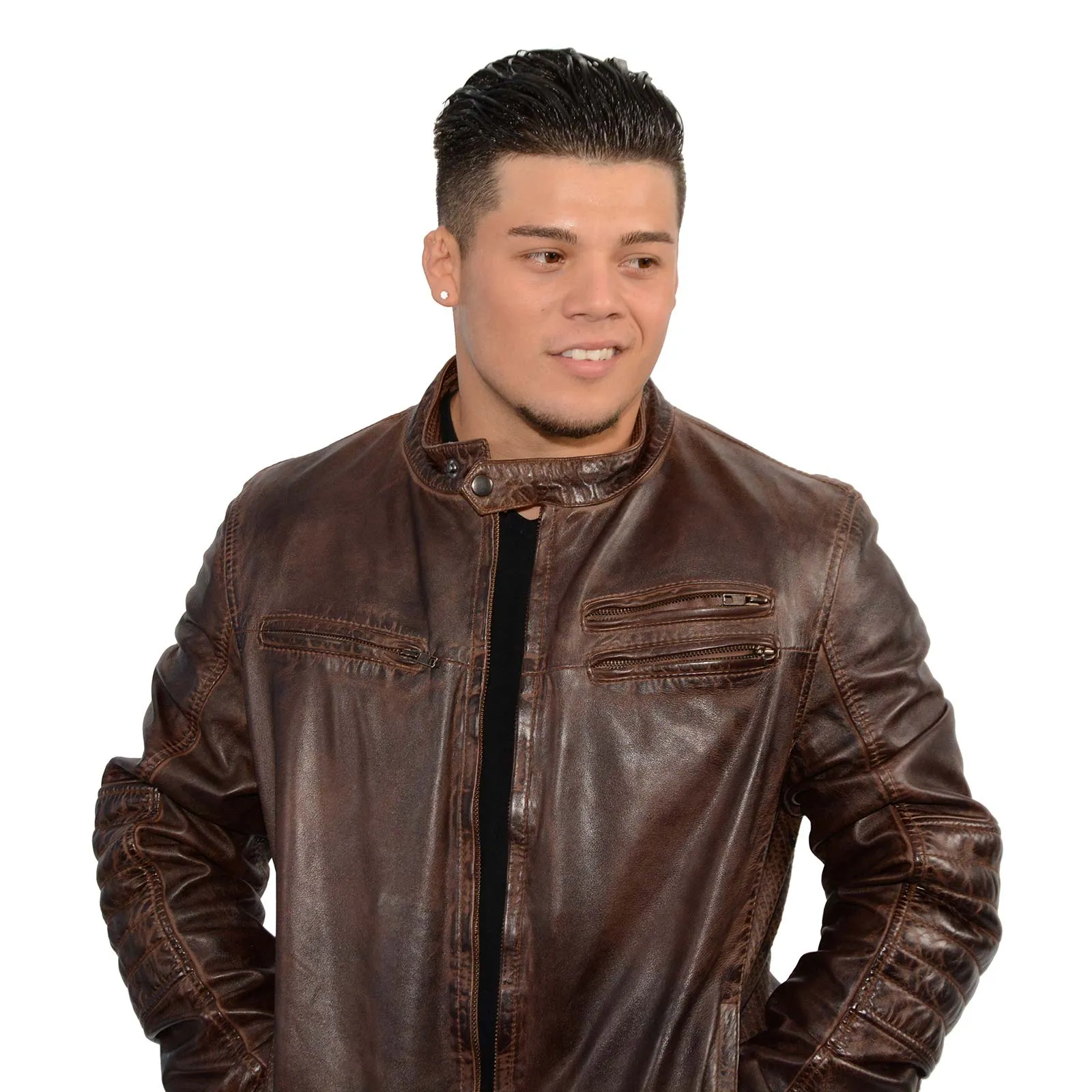 Milwaukee Leather SFM1805 Men's Brown Side Stitch Cafe Racer Lambskin