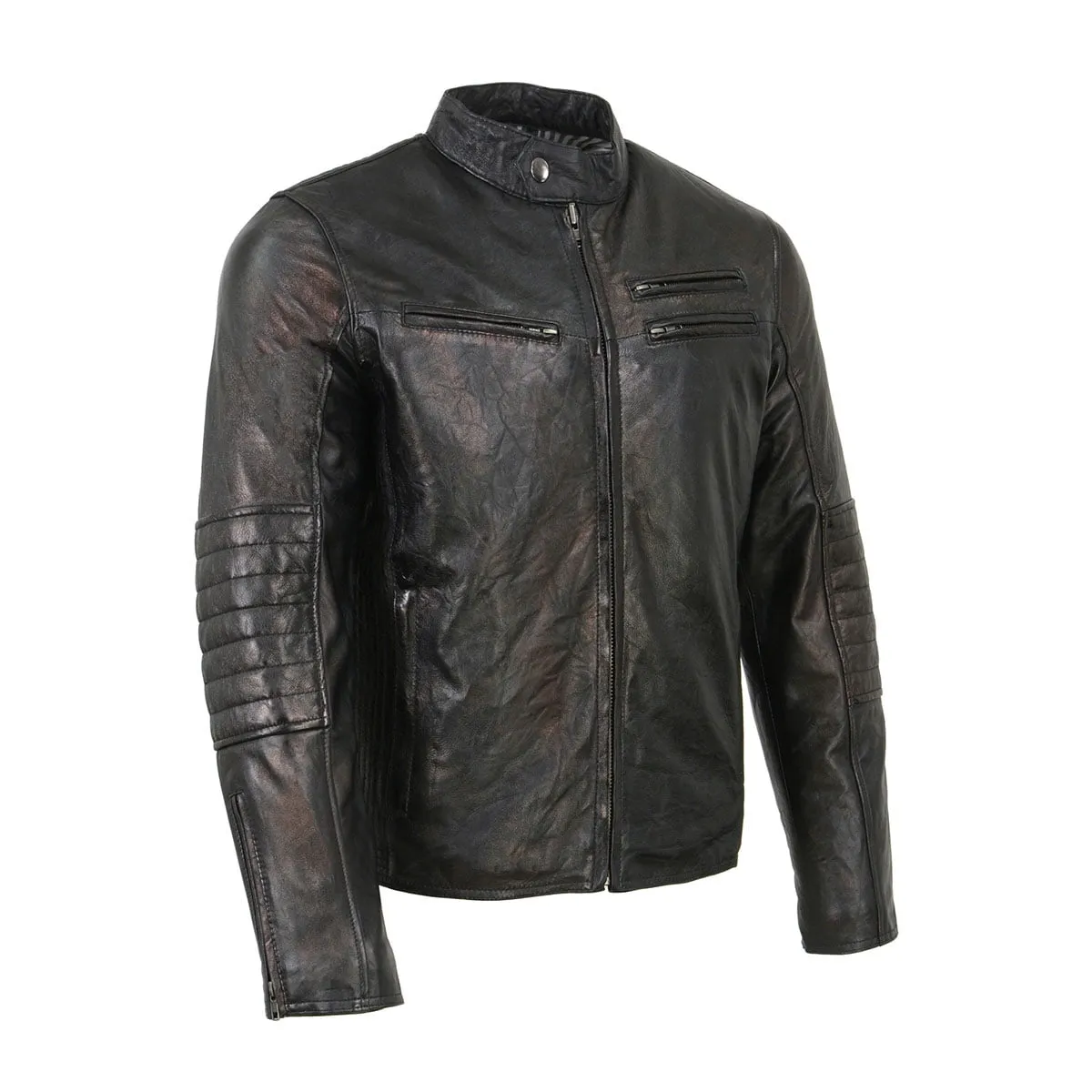 Milwaukee Leather SFM1809 Men's Two-Tone Euro Collar Cafe Style Leather Jacket