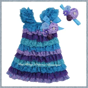 Peacock colours lace ruffle dress