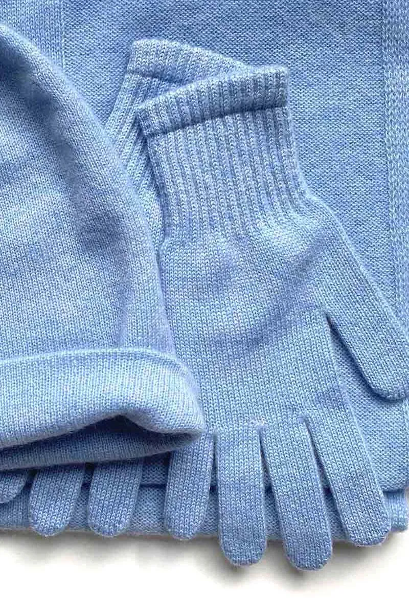 Powder blue cashmere gloves for women