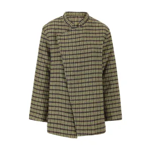 Pre Order:  Green Plaid Stand Collar Coat