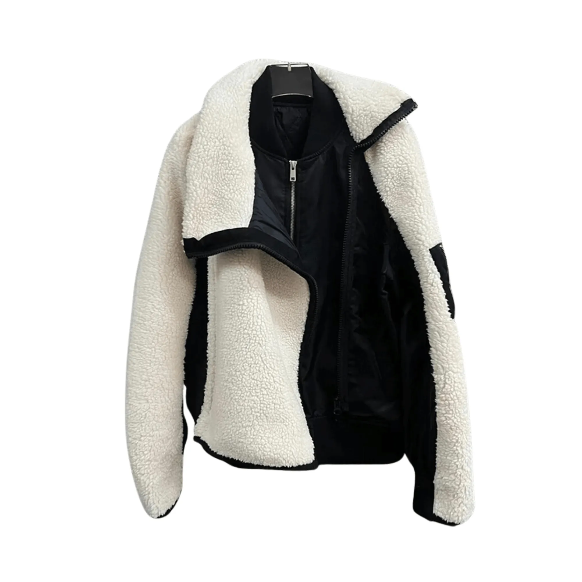 Pre Order:  Large Lapel Zip-up Woolen Coat