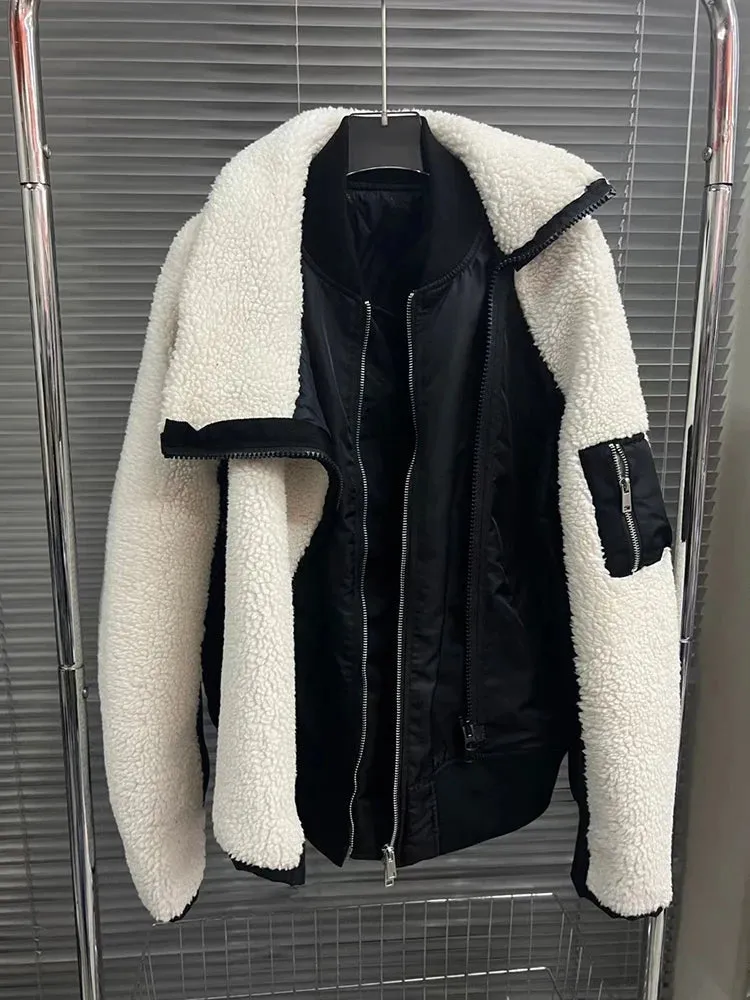 Pre Order:  Large Lapel Zip-up Woolen Coat